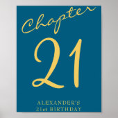 21st Birthday Party Gold Script Blue Poster (Vorne)
