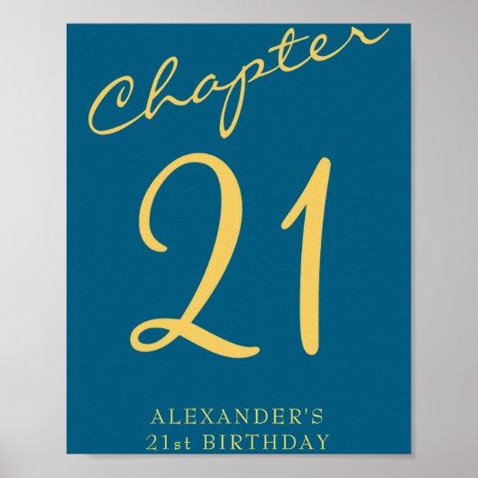 21st Birthday Party Gold Script Blue Poster (Vorne)