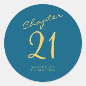 21st Birthday Party Gold Script Blue Runder Aufkleber (Vorderseite)