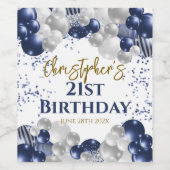 21st Birthday Party Navy Balloons Weinetikett (Einzelnes Label)