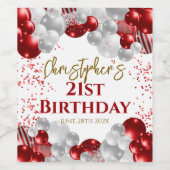 21st Birthday Party Red Balloons Weinetikett (Einzelnes Label)