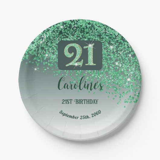 21st Birthday Party Sparkle Green Glitter Pappteller (Vorderseite)