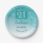 21st Birthday Party Sparkle Teal Blue Glitter Pappteller (Vorderseite)
