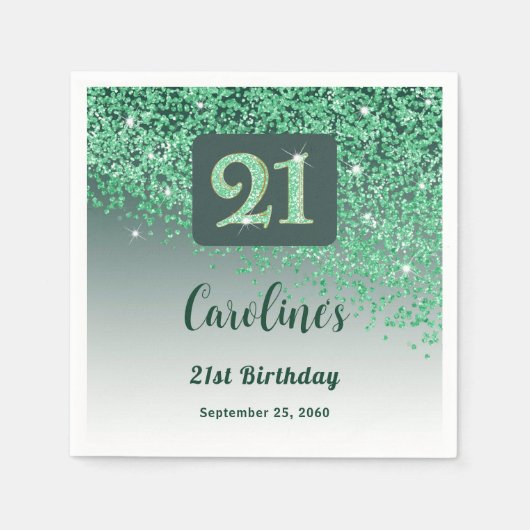 21st Birthday Party Sparkling Green Glitter Serviette (Vorderseite)