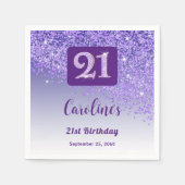 21st Birthday Party Sparkling Purple Glitter Serviette (Vorderseite)