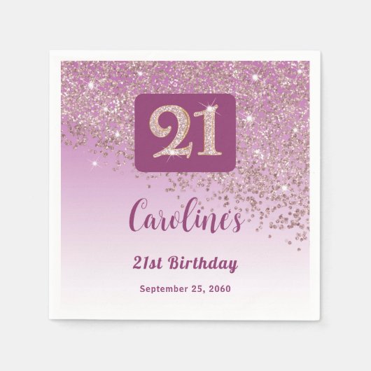21st Birthday Party Sparkling Rose Gold Glitter Serviette (Vorderseite)