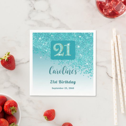 21st Birthday Party Sparkling Teal Blue Glitter Serviette (Beispiel)