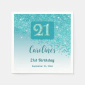 21st Birthday Party Sparkling Teal Blue Glitter Serviette (Vorderseite)