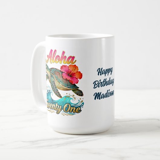  21st Birthday Personalized Tropical Sea Turtle  Kaffeetasse (Vorderseite Links)