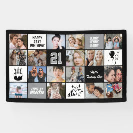 21st Birthday Photo Collage Custom Black White Banner