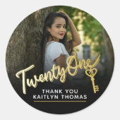 21st Birthday photo script gold effect 21 key Runder Aufkleber (Vorderseite)