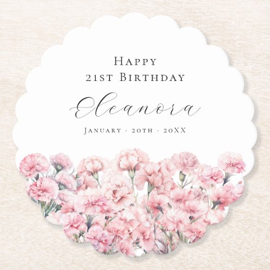 21st Birthday Pink Carnation January Birth Flower Untersetzer (Vorderseite)