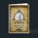 21st Birthday Retro Vintage Add Your Photo Adult Karte<br><div class="desc">Vintage retro distressed style milestone 21st Birthday greeting card. Men's elegant birthday card. This charming young man is turning 21. Insert your own photo. Template provided so easily personalized. Note the photo will be the same colors as you use. The design is also available with other age milestones and a...</div>