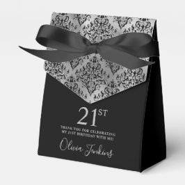 21st Birthday Silver Damask Thank You Geschenkschachtel