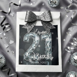 21st Birthday Silver Diamonds Glam Black Thank You Geschenktütchen
