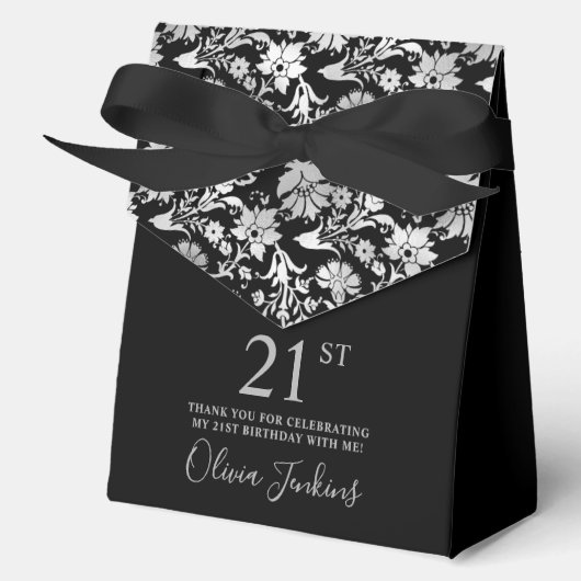 21st Birthday Silver Floral Thank You Geschenkschachtel (Vorderseite)