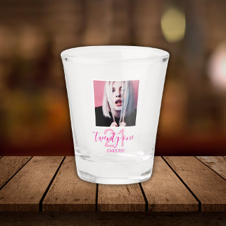 21st Birthday Twenty One Photo Trendy Script Pink Schnapsglas