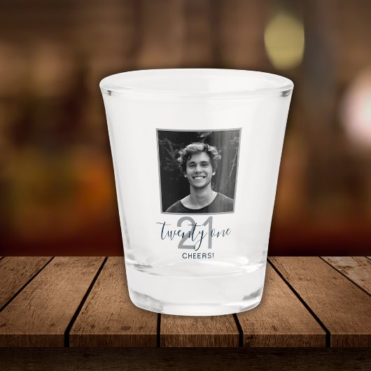 21st Birthday Twenty One Photo Trendy Script  Schnapsglas