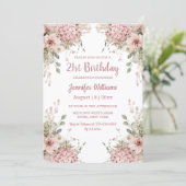 21st birthday watercolor pink floral garden einladung (Stehend Vorderseite)