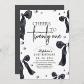 21st Elegant Bow Birthday Party Einladung (Vorne/Hinten)