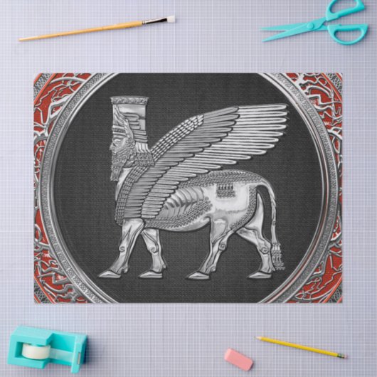 [220] Assyrian Winged Bull - Silver Lamassu Seidenpapier (Basteln)