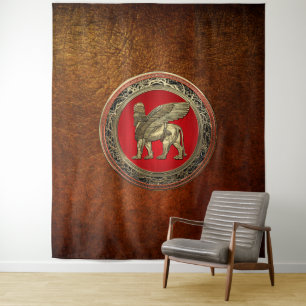 [220] Assyrian Winged Lion - Gold Lamassu Wandteppich