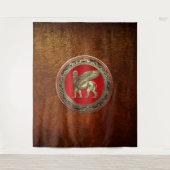 [220] Assyrian Winged Lion - Gold Lamassu Wandteppich (Vorderseite)