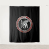 [220] Assyrian Winged Lion - Silver Lamassu Wandteppich (Vorderseite)
