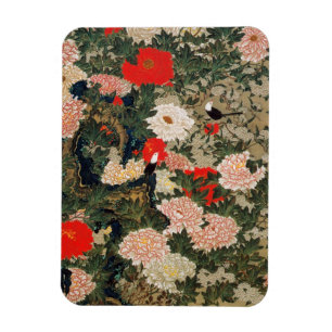22. 牡 丹 小 図, 若 冲 Peonies & Small Birds, Jakuchū Magnet