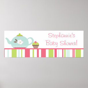 22,5"x19cm Personalisiertes Banner Teeparty Rosa Poster