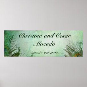 22,5"x7,5" Personalisierte Peacock Green Feathers Poster