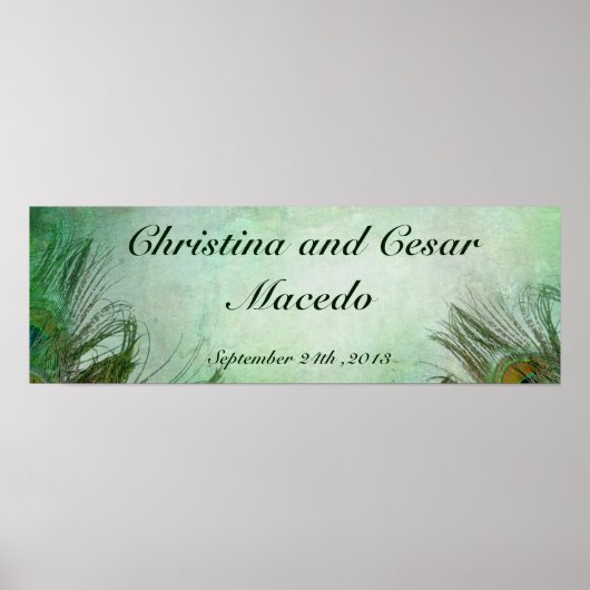 22,5"x7,5" Personalisierte Peacock Green Feathers Poster (Vorne)