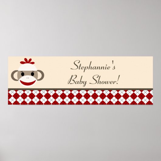 22,5"x7,5" Personalisierter Banner Red Sock Affe Poster (Vorne)