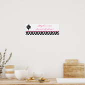 22,5"x7,5" Personalisiertes Banner Hot Pink Damask Poster (Küche)