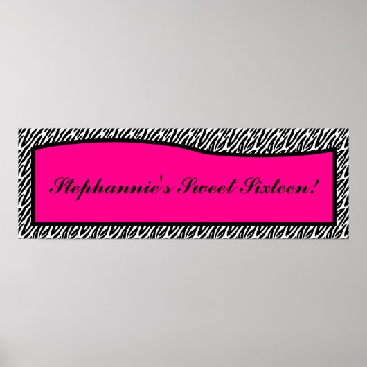 22,5"x7,5" Personalisiertes Banner Hot Pink Zebra Poster (Vorne)
