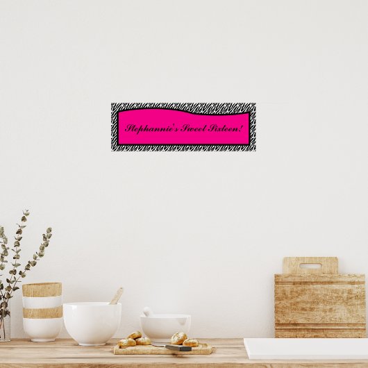 22,5"x7,5" Personalisiertes Banner Hot Pink Zebra Poster (Küche)