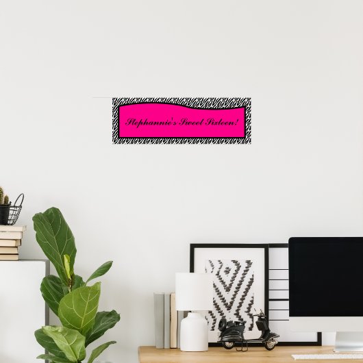 22,5"x7,5" Personalisiertes Banner Hot Pink Zebra Poster (Heimbüro)