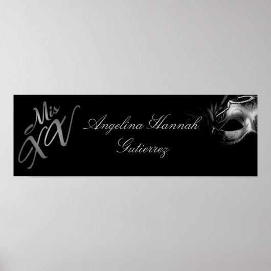 22,5"x7,5" Personalisiertes Banner Mis XV Silver Poster (Vorne)