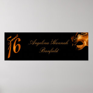 22,5"x7,5" Personalisiertes Banner Sweet 16 Orange Poster