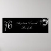 22,5"x7,5" Personalisiertes Banner Sweet 16 Silver Poster (Vorne)