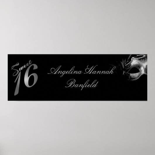22,5"x7,5" Personalisiertes Banner Sweet 16 Silver Poster (Vorne)