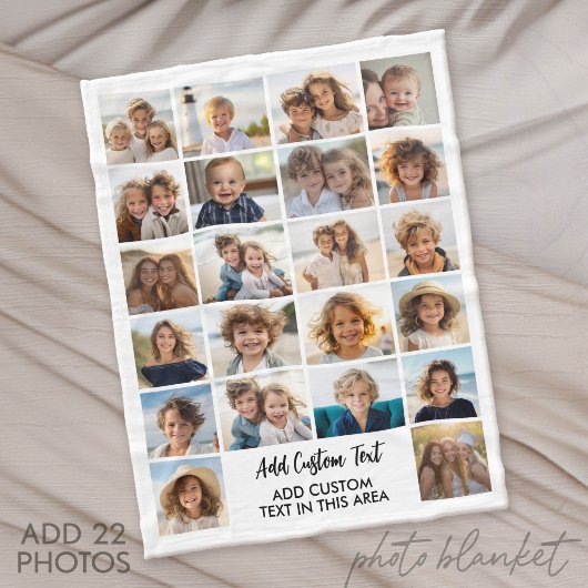 22 Foto-Collage - Weiß mit Text Fleecedecke