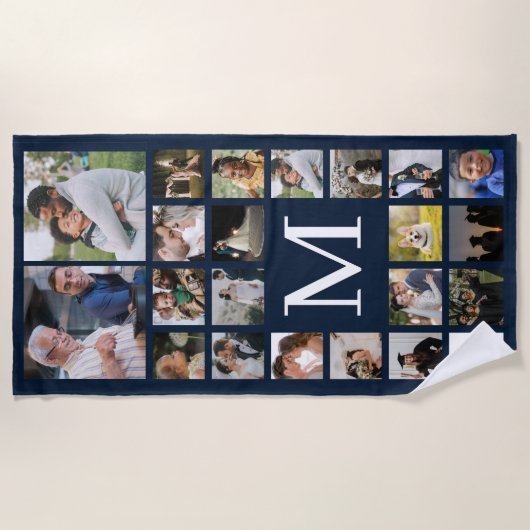 22 Foto-Familie oder Collage mit Text Navy Blue Strandtuch (Vorderseite)