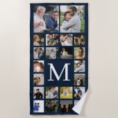 22 Foto-Familie oder Collage mit Text Navy Blue Strandtuch (Vorderseite)