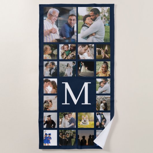 22 Foto-Familie oder Collage mit Text Navy Blue Strandtuch (Vorderseite)