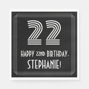 22. Geburtstag: Art Deco Aussehen "22" + Name Serviette