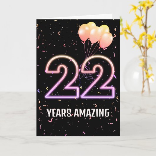 22. Geburtstag Ballons und Confetti Karte (Gelbe Blume)