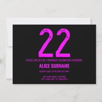 22. Geburtstag Einfache rosa Typografie Einladung