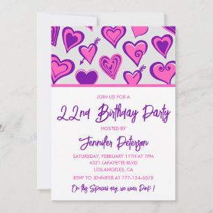 22. Geburtstag Einladungen Glam Pink Herz