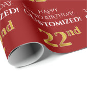 22. Geburtstag: Elegant, rot, Imitate Gold Look Geschenkpapier (Rolleneckpunkt)